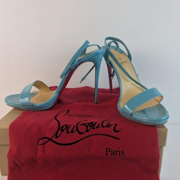 Preloved - Christian Louboutin Loubi Queen 120  Aqua Blue Sandals EU 38.5 - Picture 4 of 5